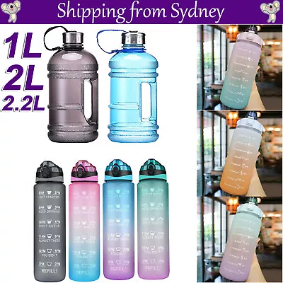 1/2L Water Bottle Drink Flask With Time Markings BPA Free Sport Gym Motivational • $14.45