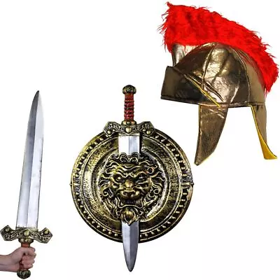 £22.99 • Buy Roman Helmet Gold Sword Shield Toy Set Gladiator Centurion Fancy Dress Costume