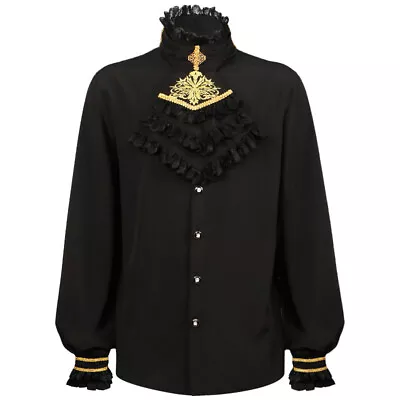 Mens Retro Gothic Shirt Button Down Top Ruffled Victorian Fancy Dress Black Chic • £32.82