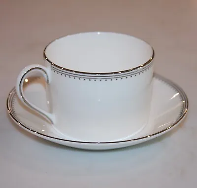 VERA WANG WEDGWOOD GROSGRAIN PLATINUM BONE CHINA Flat Cup And Saucer  ENGLAND • $29.95