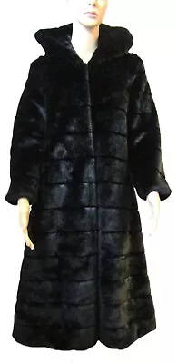 NWT Gorgeous Nerazzurri Black Hooded Faux Mink Coat Size Small • $50