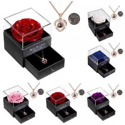 Preserved Rose Flower And  I Love You  Heart Necklace Gift Box - Gifts For Her • £13.99