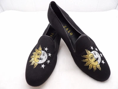 $65 • Buy Zalo Woman's Fabric Sun & Moon Embroidered Black Loafers Flat Shoes Sz 8 M