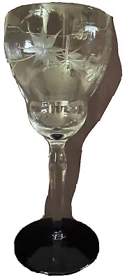 Vtg Louie Weston Etched Crystal Water Wine Glass Cobalt Blue Foot Base Stemware • $8