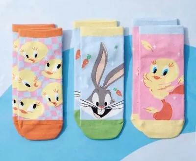 LOONEY TUNES Ankle Socks Tweety Pie Bugs Bunny Cartoon 3 Pairs | Adult Socks • £5.49