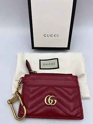 Auth Used GUCCI Coin Purse Leather Wallet Red Marmont Quilting Key Chain 4552 • $167.40