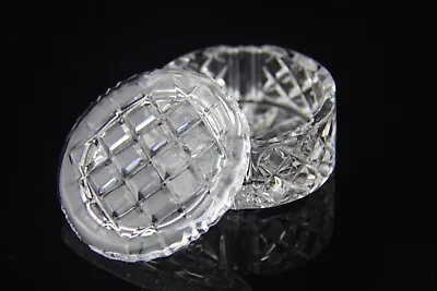 VTG Small Crystal Glass Covered Round Trinket Box With Cut Cube Design • $15.99
