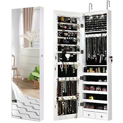 Mirror Jewelry Armoire Wall Mounted LED Mirror Jewelry Cabinet Makeup Organizer • £79.95
