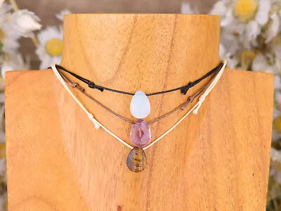 £3.99 • Buy Natural Quartz Crystal Healing Gemstone Pendant Cord Choker Necklace Teardrop