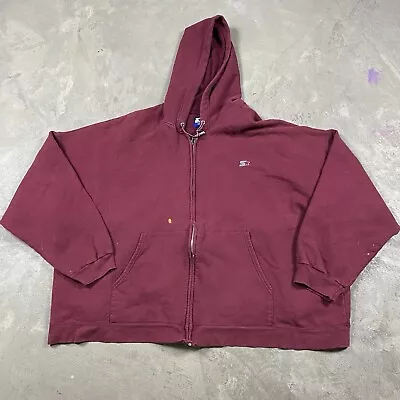 Vintage Starter Heavyweight Hoodie 3XL Full Zip 90s Distressed Maroon Logo Y2K • $19.99