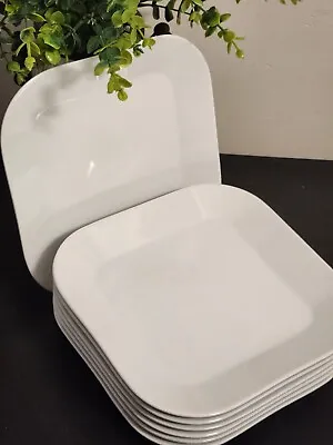 (7) Crate & Barrel KAHLA Germany White 8½  Rounded-Square Salad Plates Excellent • $79.97