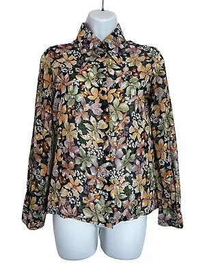 Vintage 1970s Shirt Floral Size Small Semi Sheer Dagger Collar  • £14.99