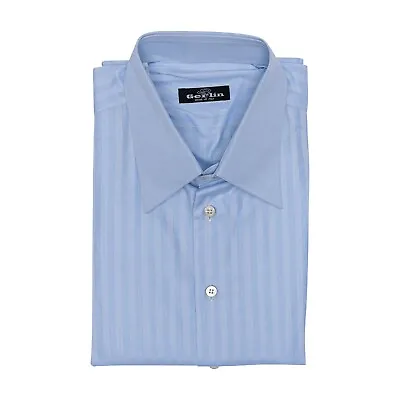 690$ LUXURY GERLIN Shirt Herringbone Blue ALUMO Jacquard Cotton 1F ZILLI • $199