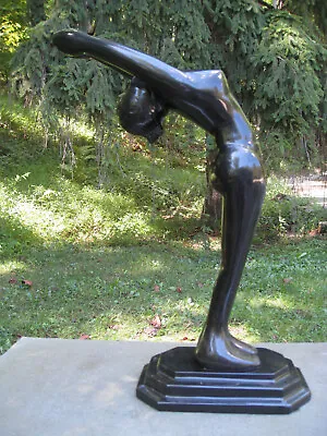 Female Statue / Sculpture/ Figure Black Stone / Marble Large Art Deco • $299