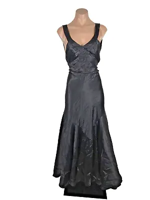 VTG PAPELL Boutique Silk Evening Gown Dress Black Backless Sz 2 Ruched-Back Prom • $100