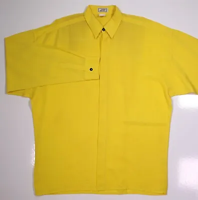 Gianni Versace Vintage 1990's Yellow Silk-Rayon Button-Up Oversized Shirt Small • $175