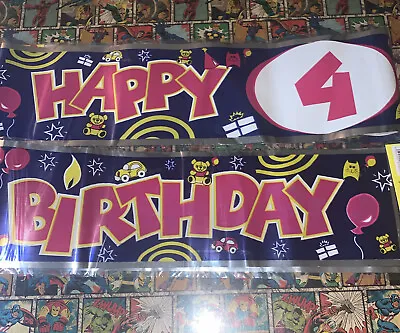 Happy 4 Banner. Happy 4th Birthday Party Banner. Teddy Bear Cars Balloons Design • £1.85