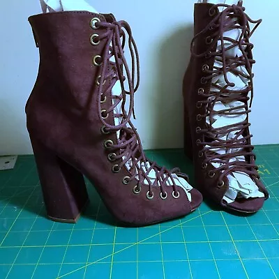 Liliana Open Front-Laced Anke Boots/Booties~Purple Synthetic Suede~7~Almost New • $19.99