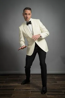 Ivory Men Slim Fit Suit Shawl Lapel Formal Prom Party Groom Tuxedo Wedding Suit • $59.84
