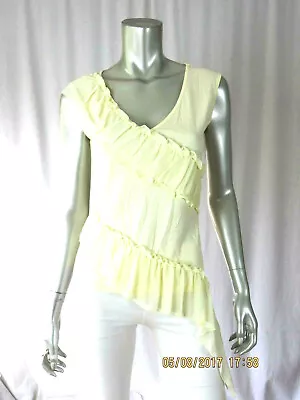 MODA INTERNATIONAL SZ S Cotton Blend Shiffon Decor Pale Yellow Top Blouse Shirt • $12.80