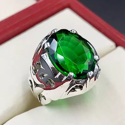 Green Peridot Ring Mens Peridot RingBig Peridot Gemstone Ring Dark Green Stone • £106.16