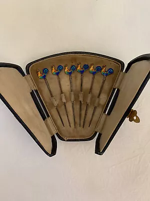£95 • Buy Silver Enamelled Cockerel Cocktail Sticks In Original Box