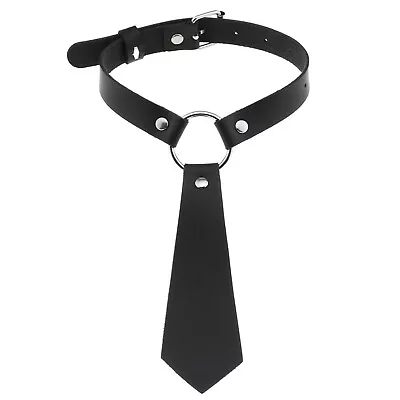 Women's Black Neck Tie Punk O-Ring Studs Collar PU Leather Choker Necklace • $11.39