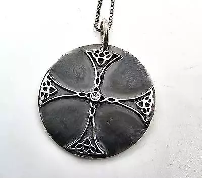 Norse Viking Maltese Cross Nordic CZ RB Vintage Sterling Silver Pendant Necklace • $45