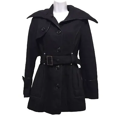 MISS SIXTY M60 Wool Blend Belted Pea Coat In Black Size XL • $59.99