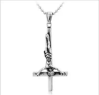 Inverted Cross Of St. Peter Steel Pendant Antichrist Satan Necklace Gothic Punk • £23.54