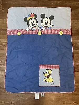 Vintage 90’s Disney Mickey & Minnie Crib Mattress Bedding Denim Comforter • $49.99