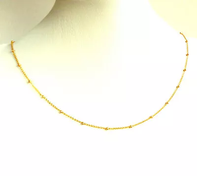 45cm Women Thin Necklace Chain Choker 24K Yellow Gold Plated 1.5mm Bead Ball UK • £13.84