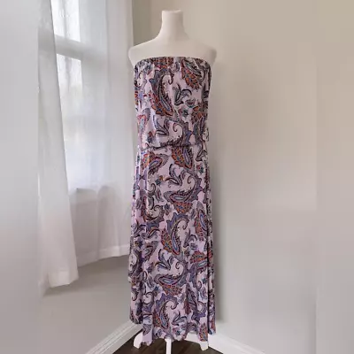 Veronica M. Paisley Print Asymmetrical Tube Maxi Dress • $35