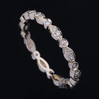 Engagement & Wedding Ring Solid 14K Yellow Gold Milgrain SI Diamond Eternal Band • $247