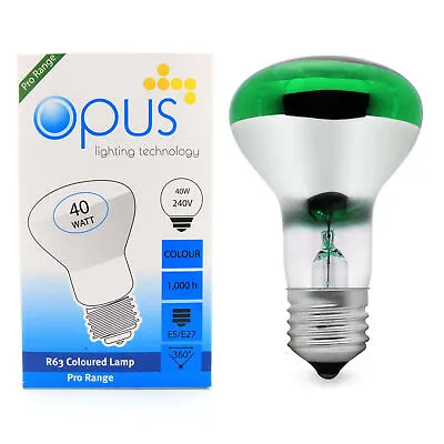 3x Opus 40W R63 Reflector Light Bulbs ES E27 Screw Dimmable Spotlight Lamp Green • £9.37