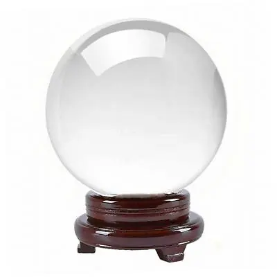 Clear Crystal Ball Quartz W/ Wood Stand ( 80 Mm - 200 Mm ) Healing Sphere • $19.48