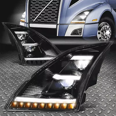 [led Drl+sequential Signal] For 18-21 Volvo Vnl Vnr Trucks Headlight Lamps Black • $709.99