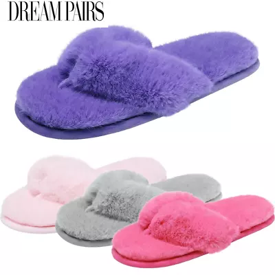 DREAM PAIRS Women Soft Lightweight Faux Fur Flip Flop Slip On House Slippers • $9.99