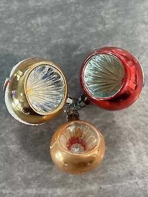 3 Vintage Mercury Glass & Mica Embossed(2)Indent CHRISTMAS TREE Ornaments POLAND • $9.01