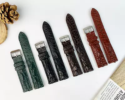 Genuine Alligator Leather Watch Band Crocodile Hornback Skin Watch Strap Vintage • $27.99