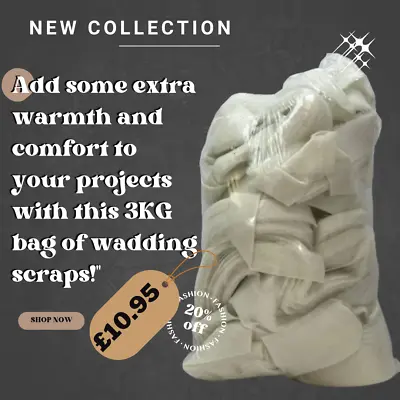 Bulk 3KG Bag Of Wadding Scraps For Quilting Crafts And More! • £10.95