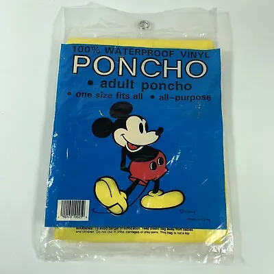 Vintage Disney Mickey Mouse Waterproof Vinyl Adult Poncho Yellow One Size • $9.95