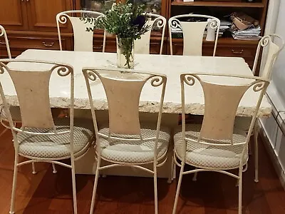 8 Seater Dining Table Stone Top With Wrought Iron Chairs. Custom Set Made In Aus • $450
