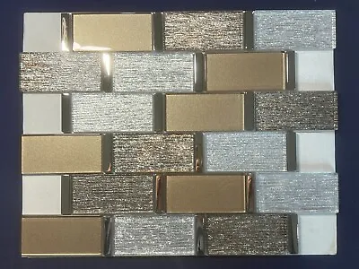 NY13N Silver/Gold Glass Rectangle Mosaic Tile Kitchen Bathroom Backsplash • $25.88