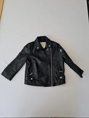 Child's Leather Style Jacket Matalan Age 4 Black Zip Up Pockets 26228 • £6.50