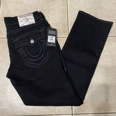 $159 New True Religion Ricky Flap Men's 34Wx32L Relaxed Straight Jeans Black • $80.03