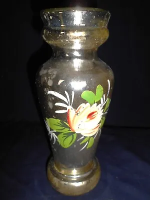 Vintage 9  High Mercury Glass Hand Painted Vase • $95