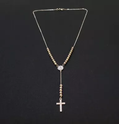 Vintage Sterling Sterling Silver Rosary Cross Pendant Necklace • $30