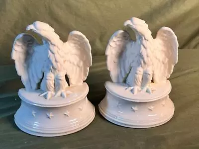 Pair Of Two 2 Vintage Figural Bookends Set American Eagles Ceramic Pottery Italy • $75