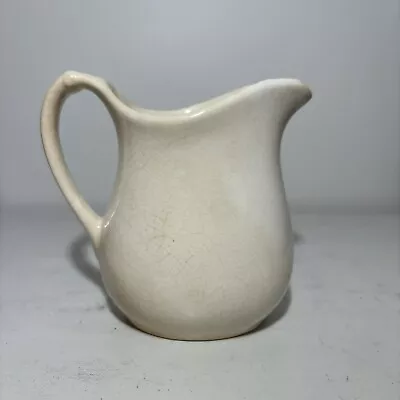Antique White Ironstone Pitcher Stained Crazed Patina Farmhouse • $99.99